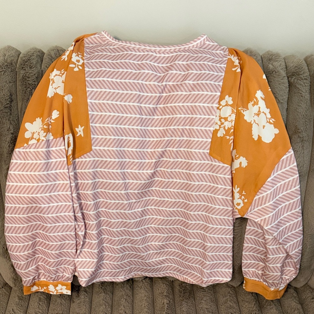 Pink Striped and Mustard Floral Women's Pullover Top